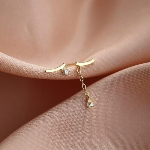 925 Sterling Silver Earrings Female Asymmetrical Design Drop Earrings Golden Jewelry for Women Party Engagement Brincos