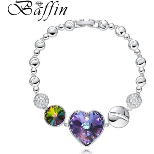 Baffin Chic Beads Bracelets Bangles Heart Crystals From SWAROVSKI Silver Color Wrap Bracelet Hand Jewelry For Women Wedding Gift
