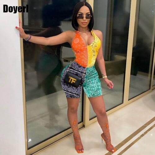 Bandana Print Summer Rompers Womens Jumpsuit Shorts Bodycon Stretch Overalls for Women Sports Casual Playsuits and Jumpsuits