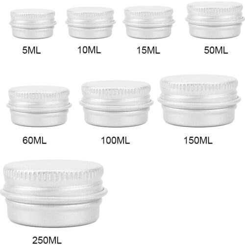 1pcs NEW Small Aluminum Box Cans Round Thread Mini Sample Jar Pot Lip Cream Box 5/10/15/50/60/100/150/250ML