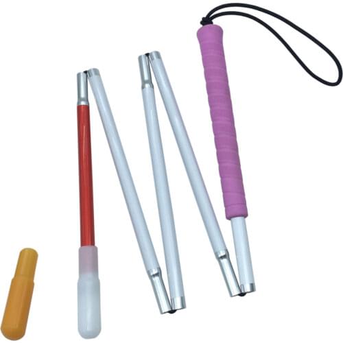 105 cm - 155 cm Aluminium Folding Blind Cane , White Cane whip 2 Tips, Pink Handle
