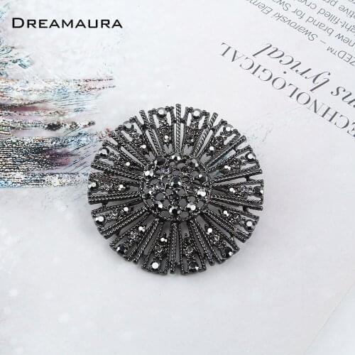 2020 New Arrival Fashion Jewelry High Quality Vintage Hematite Plated Brooch Pins Jet Stone Flower Brooch Wedding Accessories
