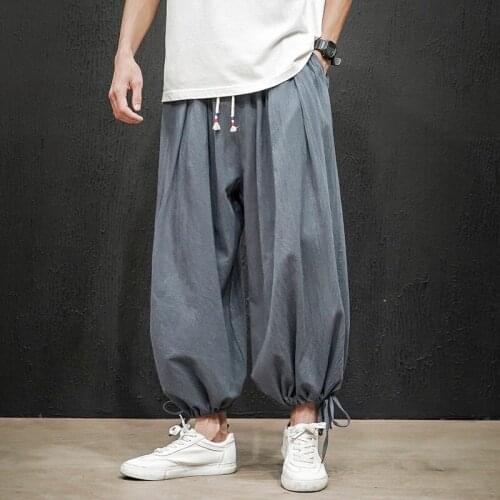 2020 Summer Men Cotton Linen Pants Casual Loose Long Pants Wide Leg Trousers Male Chinese Style Baggy Pants Streetwear 30786