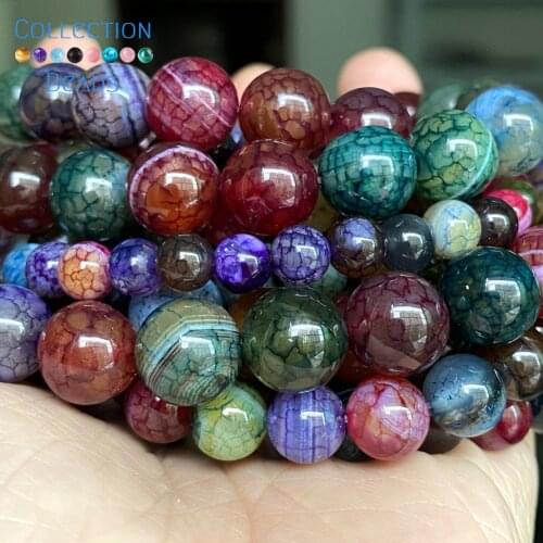 6/8/10mm Natural Stone Beads Colorful Cracked Agates Round Spacer Loose Beads For Jewelry Making DIY Bracelet Accessories 15