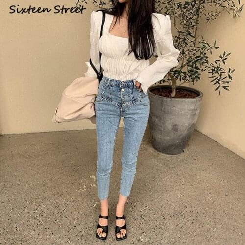 Skinny Jeans Women New Buttons Korean Clothes High Waist Jeans Female 2020 Pencil Y2K Pants Aesthetic Denim Slim Femme Fashion