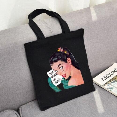Harajuku Spoof Women Canvas Shoulder Bag Shopping Bags Reusable Korean Retro Book Bag Cotton Ladies Ulzzang Cloth Handbags Tote
