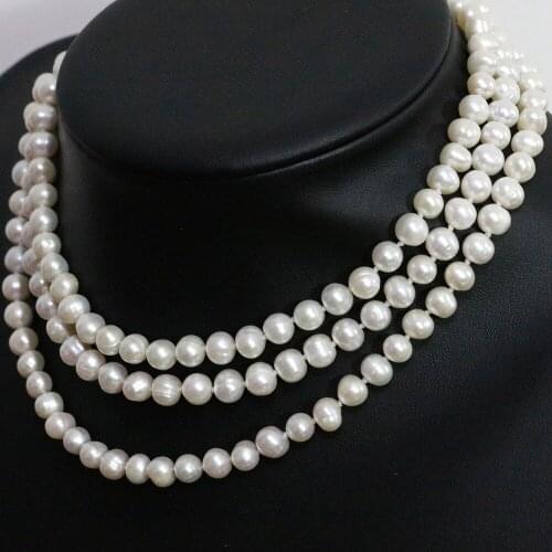 Hot sale white freshwater cultured natural round pearl 7-8,8-9mm fashion beads long chain necklace charms jewelry 46inch B1483