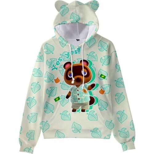 Kawaii Hot Sale Funny 3-14 Years Kids Hoodies 3d Animal Cross Cat Ears Hoodie Tom Nook Leaf Pullover Tops kids Casual tracksuit