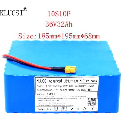 KLUOSI 36V 10S10P 32Ah 1200W High Power Capacity Li-ion Battery Pack for Electric Car Bicycle Motor Scooter 35A Balanced BMS