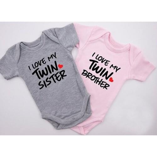 DERMSPE New Casual Newborn Baby Boys Girls Short Sleeve Letter Print I Love My Twin Brother Cotton Romper Baby Clothes Hot Sales
