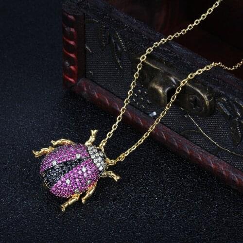 Personality Fashion Beetle Insect Inlaid Zircon Necklaces Pendant For Women Men Jewelry Accessories