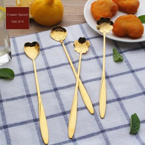 1PC Tea Coffee Mixing Spoon Long Handle ice cream dessert spoon Stainless Steel Vintage Teaspoons Drink Tableware Flowers Design