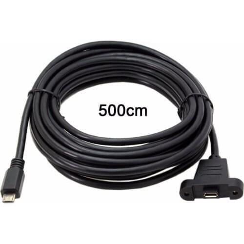 Micro USB USB 2.0 Male Connector to Micro USB 2.0 Female Extension Cable 300cm 50cm With screws Panel Mount Hole