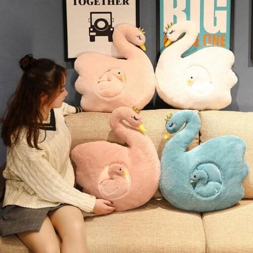 Sweet Fluffy Duck Plush Toy Cute Animal Popular Stuffed Swan Dolls Nap Pillow Cushion With Blanket Girls Birthday Christmas Gift