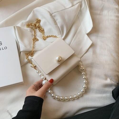Mini Pearl Beaded PU Leather Crossbody Bag 2021 Beautiful Women Sweet Shoulder Handbags Fashion Brand Luxury Trendy Purses