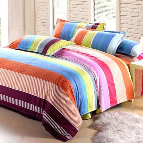 Fashion Warm Colorful Stripes Bed Cover Soft Duvet Quilt Cover Bed Sheet Pillowcase Home Decor