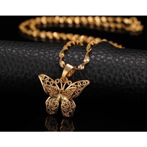 Fashion Butterfly Statement Chokers Pendants For Woman Water Wave Chain Necklaces 24K Yellow Gold Filled Chunky Jewelry Gift