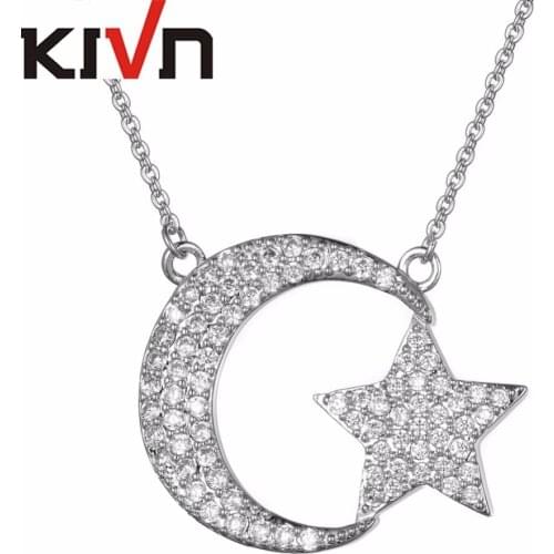 KIVN Fashion Jewelry Stunning Pave CZ Cubic Zirconia Crescent Moon Star Pendant Necklaces for Women Birthday Christmas Gifts