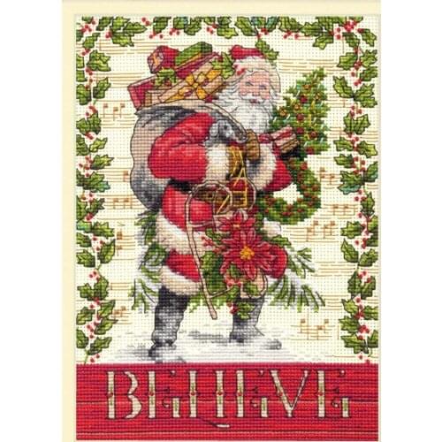 Fashional Artwork Believe in Santa Eembroidery Kit Christmas Stocking with 100% Cotton Floss & Free Shipping for Home Wall Decor