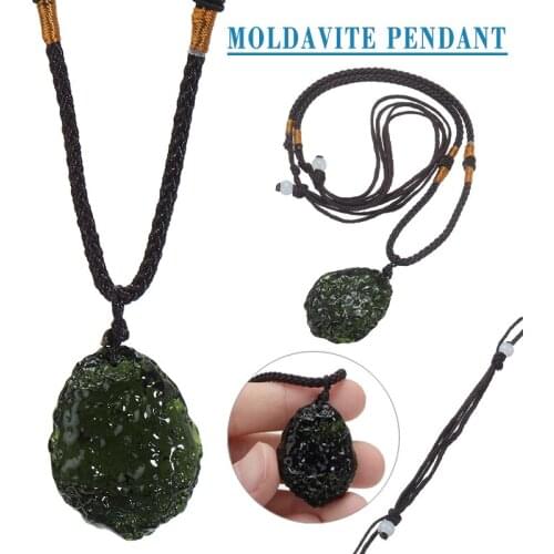 Natural Crystal Green Gem Moldavite Meteorite Impact Glass Necklace Pendant Gift For Feng Shui Home Decor Meditation