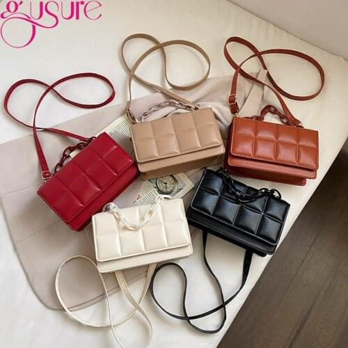 Gusure Solid Color Fashion Shoulder Handbags Female Travel Messenger Bag Small Plaid Design PU Leather Crossbody Bags For Women