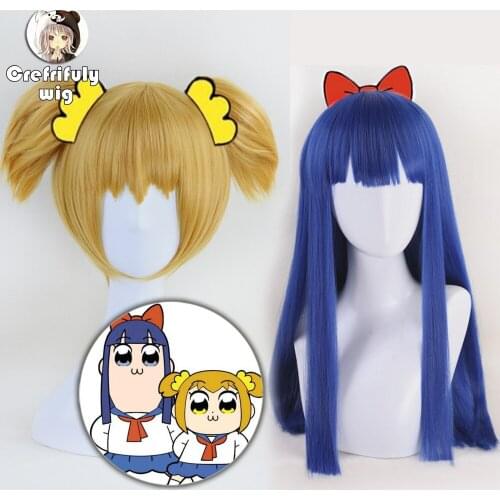 New POP TEAM EPIC Cosplay Wig Costume Play Wigs Yellow Blue Pop Pipi Halloween Costumes Hair Free Shipping High Quality