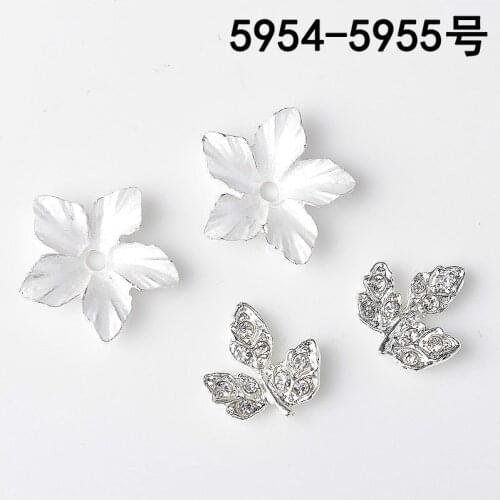 50pcs 15mm 20mm Silver Color Alloy Material Crystal Leaf Charm Flower pendant For Head DIY Wedding Handmade Jewelry Making