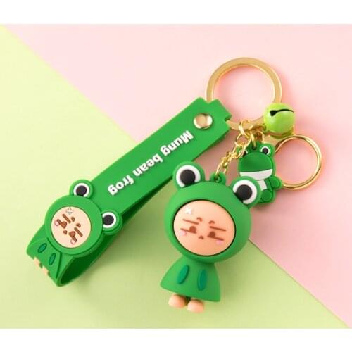 PVC Cartoon Insect Doll Metal Keychain Green Frog Yellow Bee Red Pink Personality Pendant Bag Car Key Ring Jewelry Lanyard Gift