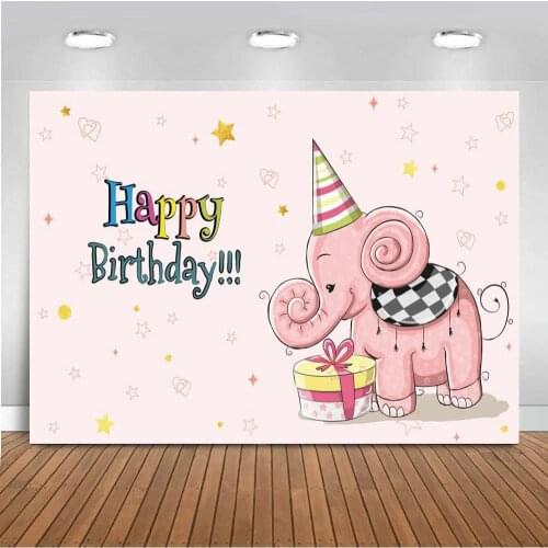 Pink Elephant Decoration Girl 1st Birthday Backgrounds Photography Gift Box Kids Party Decor Cake Dinner Table Backdrops Cover