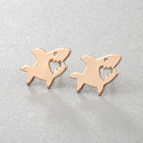 Ocean Shark Earrings Baby Cute Sea Animal Fish Gift For Kids Gold Stud Earring For Women Piercing Polished