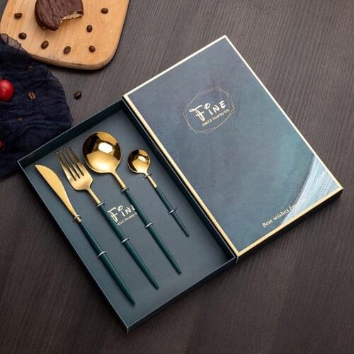 Cutlery Spoon Cutlery Gift Box Stainless Steel Shiny Mirror Portuguese Titanium Four-piece Set Spoon and Chopsticks Set