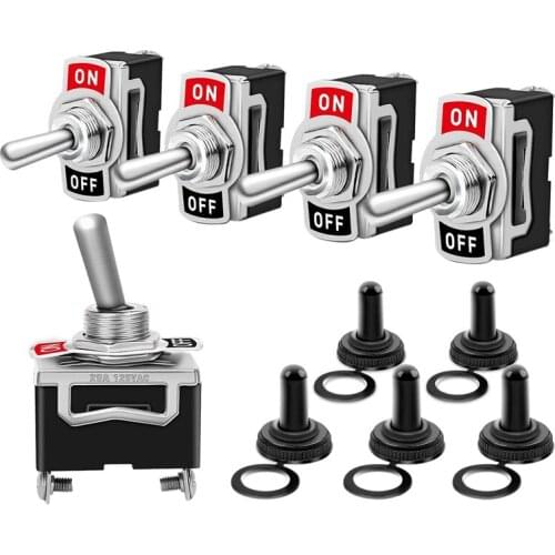 Heavy Duty Rocker Switch 15A 250V 20A 125V SPST 2Pin ON/Off Switch Metal Ball Bat Waterproof Boot Cover 5Pcs