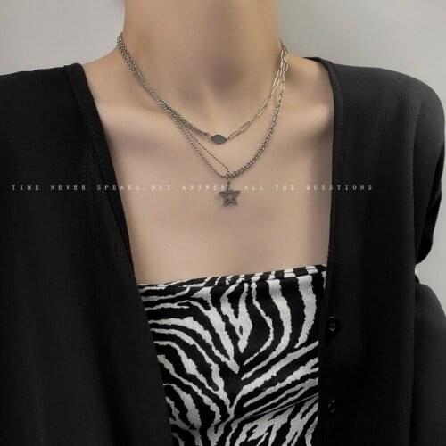 Titanium steel pentagram necklace ladies tide patchwork hip hop spice girl collarbone chain niche minimalist necklace