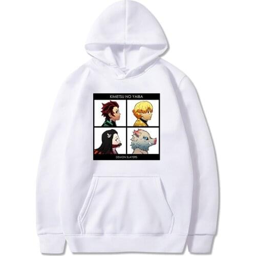 Japanese Anime Demon Slayer Men Hoodies Harajuku Manga Tanjiro Nezuko Zenitsu Inosuke Fashion Autumn Winter Warm Sweatshirt