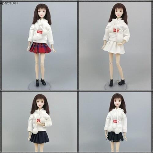 1:6 Red Super White Top Hoodie Sweatshirt Pleated Skirt Clothes Set for Barbie Outfits 1/6 Dolls Accessories Kids Toys