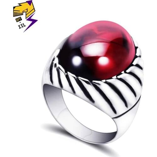 Vintage Couple Black Red Stone Rings Men Women Retro Titanium Steel Ring Wedding Jewelry Gifts for Lovers