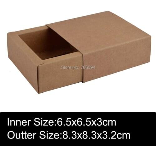 8.3X8.3X3.2CM 50pcs/lot Gift kraft Drawer paper box Brown kraft handmade gift boxes,Slide box,custom box logo