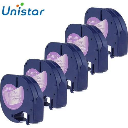 UNISTAR 5 PCS Compatible for Dymo Letratag Taps 12mm Black on Clear Label Printer Ribbons for Dymo Labelmaker 12267 16952 16951