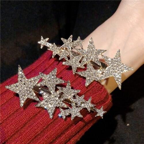Gold/Silver Color Korean Crystal Rhinestone Star Trendy Hair Clips for Women Wedding Hair Accessories Bridal Jewelry YHA016