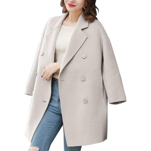 New Autumn And Winter Woolen Coats Solid color Double Breasted Long Jacket Women Casual Long sleeve Coats Female