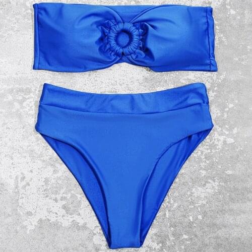 ZTVitality Strapless Ring Blue Bikinis Sexy Bikini 2020 New Arrival Padded Bra High Waist Swimsuit Backless Lace Swimwear Women