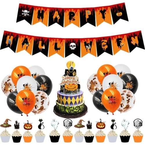 1 Set Halloween Decoration Horror Pumpkin Bunting Flag Props Ghost Banner Garland Halloween Party Supplies