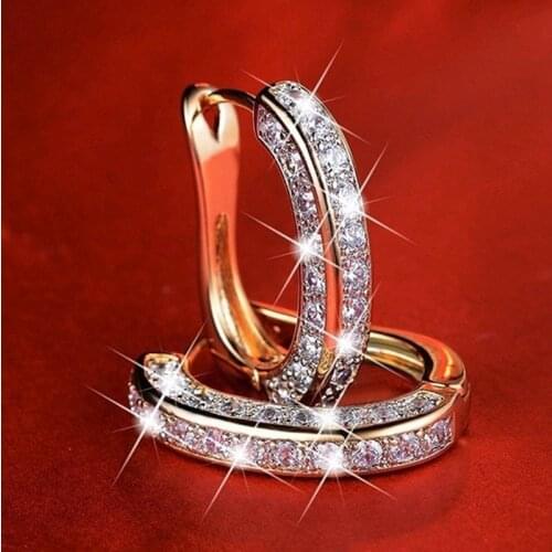 Exquisite Bling Crystal Wedding Stud Earrings for Women U Shaped Girls Female Gold Silver Color Earrings Jewelry Gift