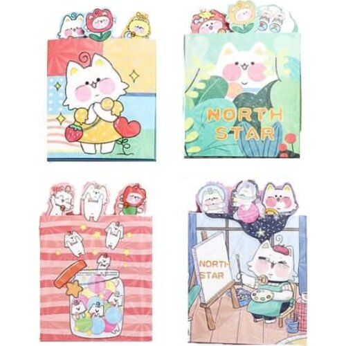 1pack Cartoons Alien Cat 6 Folding Post Notes Self-Adhesive 4 design Random book DIY Decoration 83*60MM