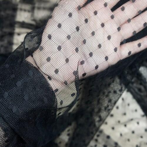 1Yard 150cm Wide Off White/Black Stretchy Tulle Mesh Lace Fabric Jacquard Polka Dot Bridal Wedding Fabric DIY Handmade Curtain