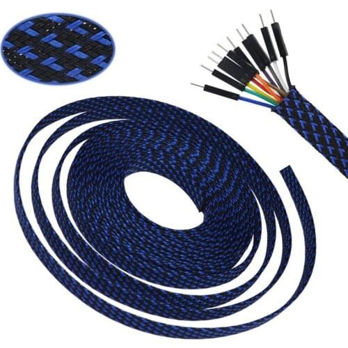 1 Meters High quality Black & Blue 16mm Braid PET Expandable Sleeving High Density Sheathing Plaited Cable Sleeves DIY