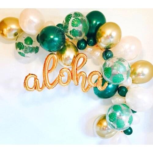 10pcs 12inch Palm Leaf Latex Balloons transparent balloons Summer Wedding Hawaii Tropical Party Decor Green Leaves helium global