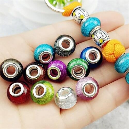 10Pcs/Lot Color Glitter Large Hole European Beads Charms Fit Pandora Bracelet Cord Key Chain Necklace Earrings DIY Jewelry Women