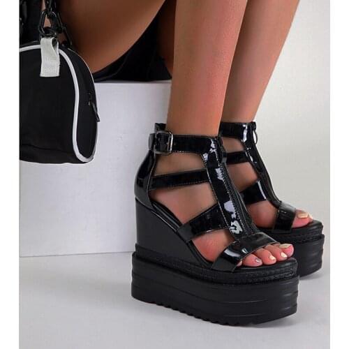 13cm Heeled Platform Wedges Shoes For Women Fashion Gladiator Sandals Black Shoes Summer Night Party Shoes Ladies Platform Heels