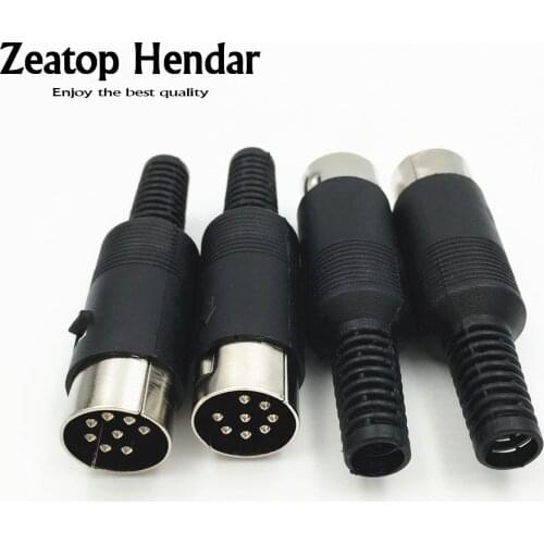 20Pcs 8 Pin DIN Male Plug Connector with Black Plastic Handle DIY Adapter